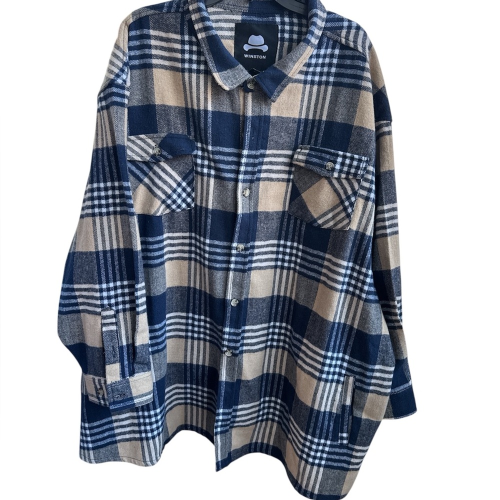 WINSTON (The Winston Box) Blue/Camel plaid heavy flannel Shacket Size 6XL